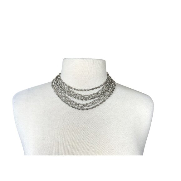 Crown Trifari Silvertone 5 Strand Wheat & Rope Chain Vintage 15in Necklace - Picture 2 of 6